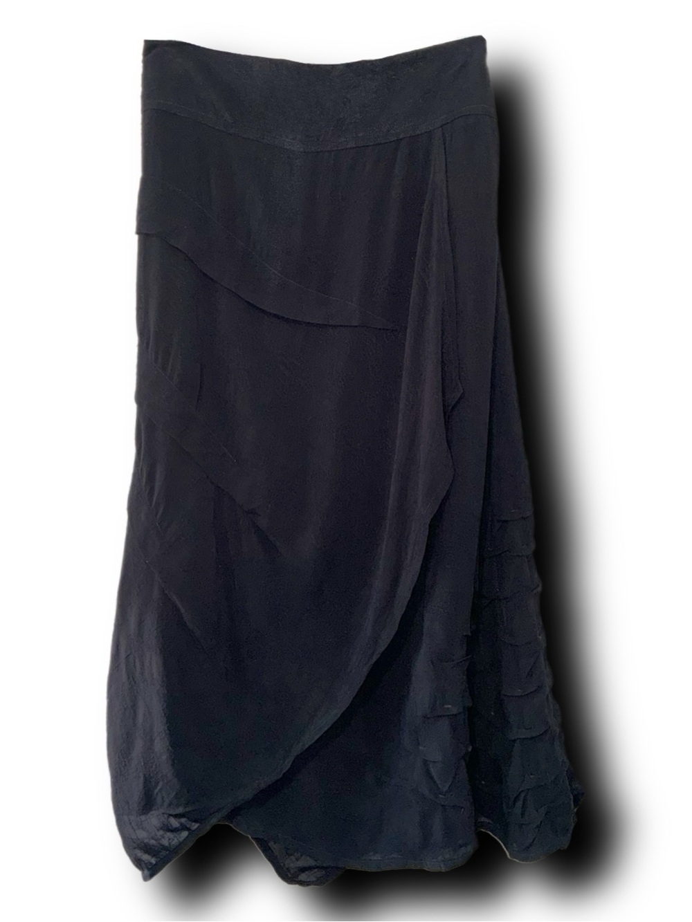 Black Tiered Wrap-Style Linen Maxi Skirt by Mimi Hays Designs Whimsigoth Vibes